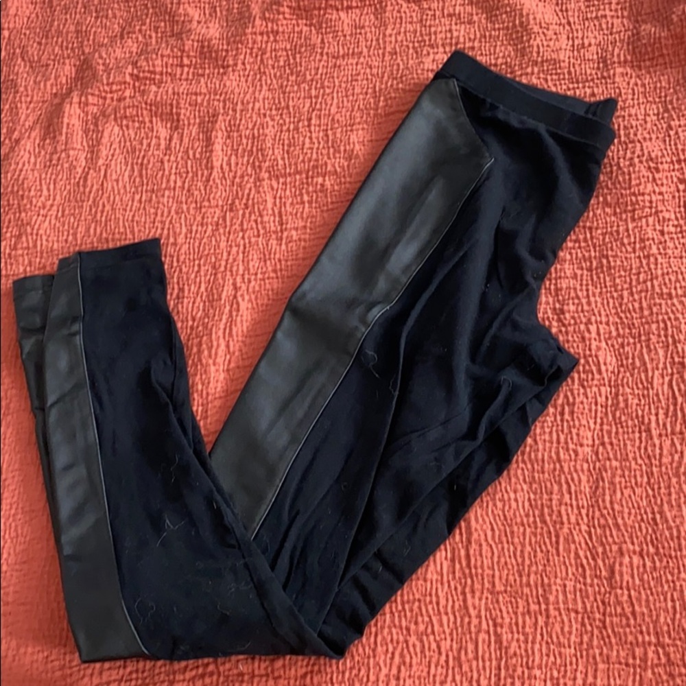 Black leggings with leather accent